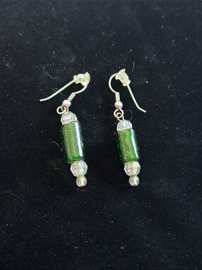 Green Glass Bead Drop Earrings - Women Jewelry